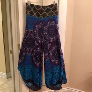 Boho Wide Leg Palazzo Pants in Purple & Teal